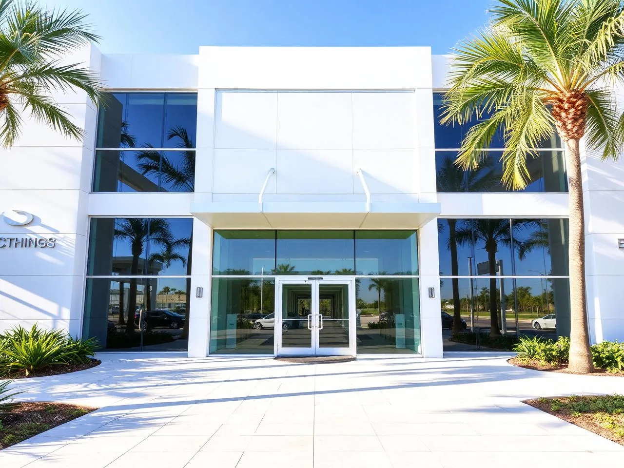 Commercial office building entrance after professional exterior cleaning