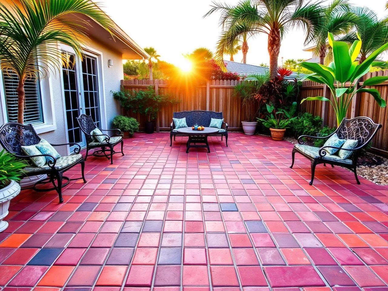 Restored and sealed brick pavers with rich color on a Florida walkway
