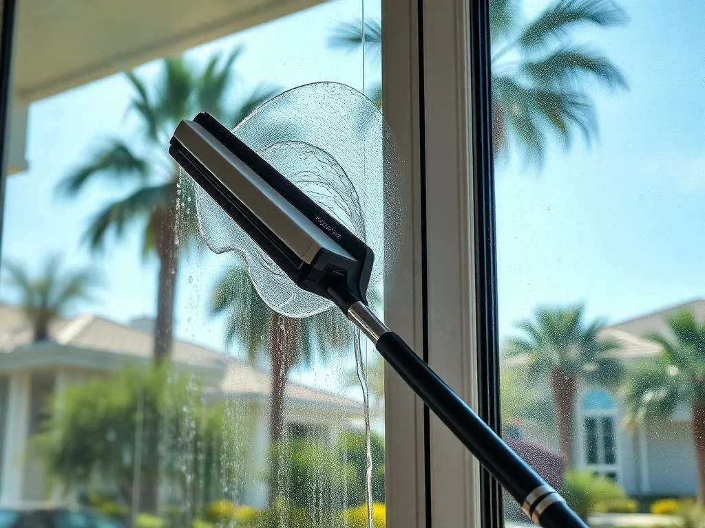 Squeegee leaving a streak free finish on a clean residential window