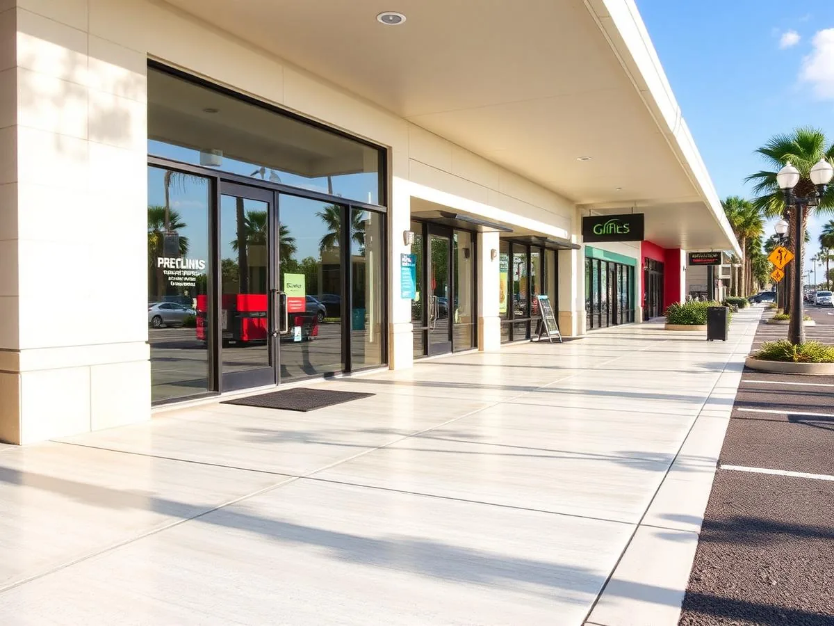 The same storefront walkway freshly cleaned and bright