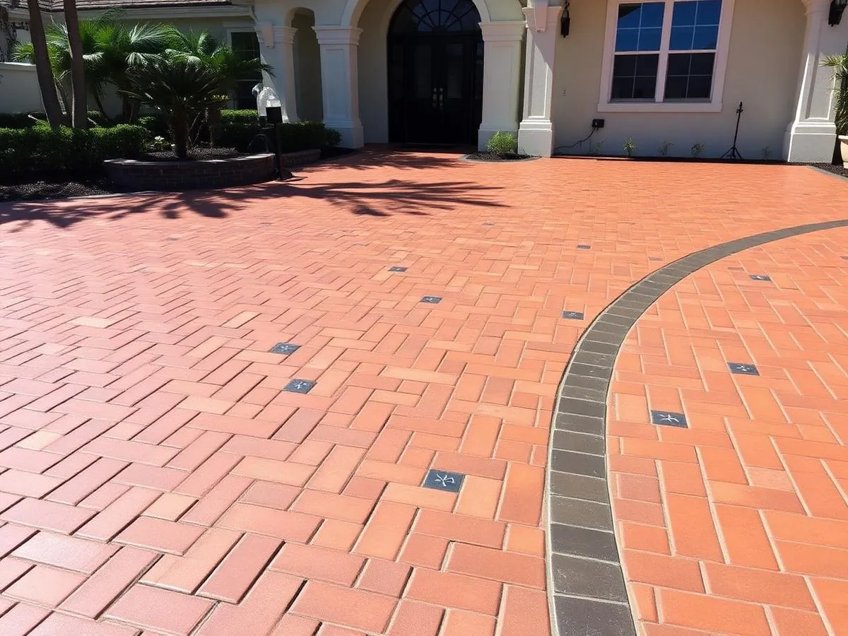 The same pavers with restored color after deep cleaning
