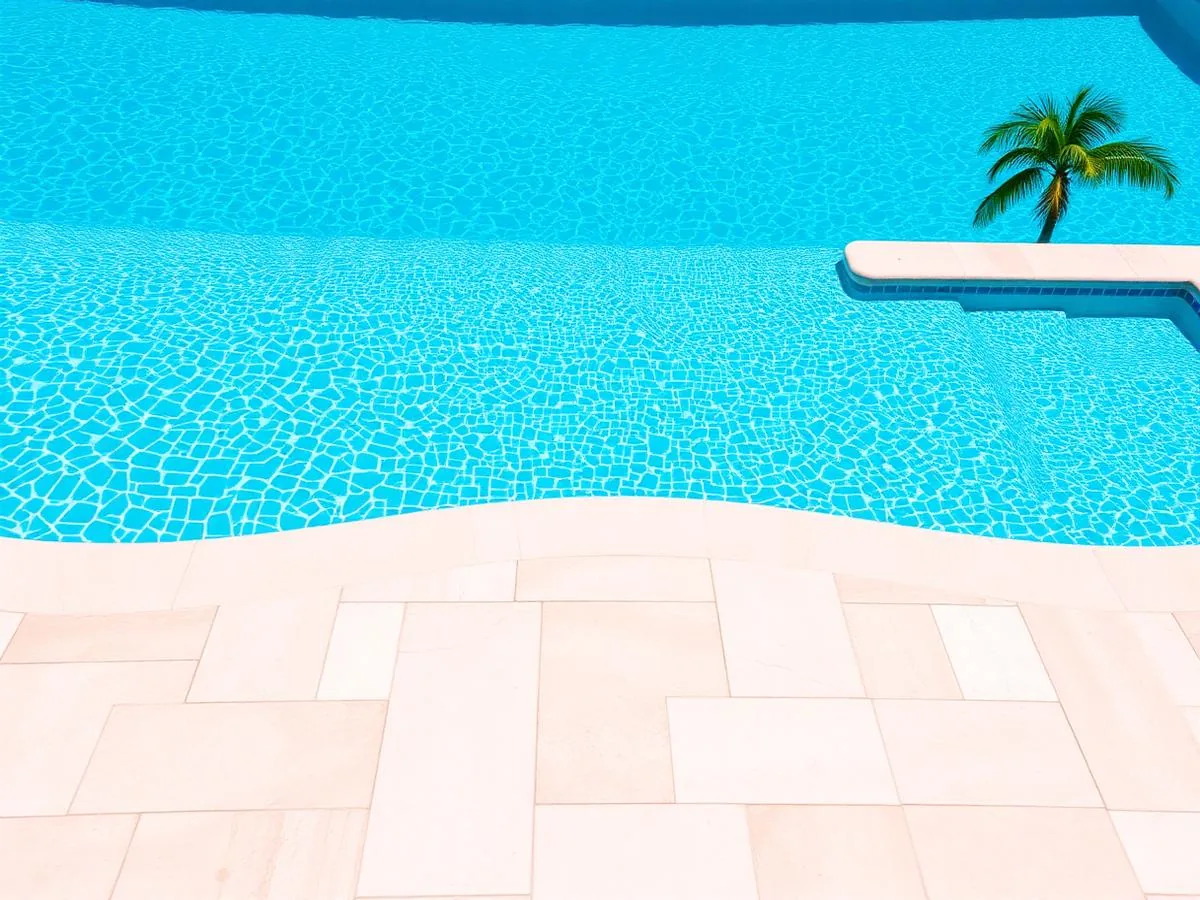 The same pool deck cleaned and bright beside turquoise water