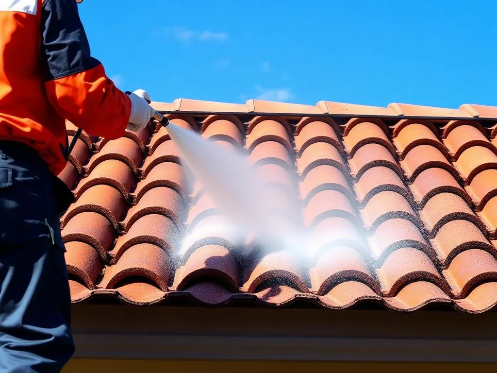 Low pressure soft wash foam being applied to a stucco wall