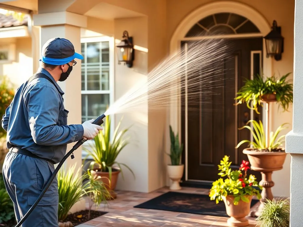 Water spray arcing across a clean driveway in bright Florida sunlight